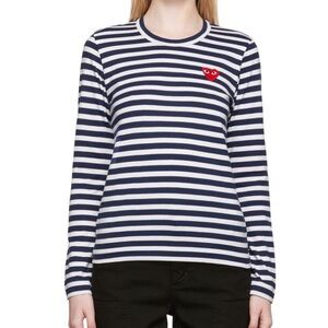 COMME DES GARÇONS PLAY White & Navy Heart Patch Long Sleeve T-Shirt